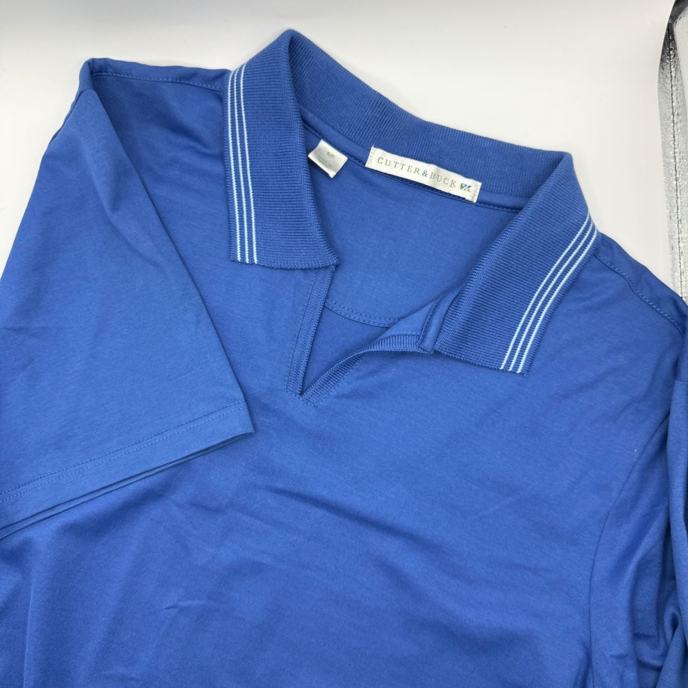 Cutter &‎ Buck Women's Blue Pima Cotton Polo Shirt Striped Collar Golf Blue S